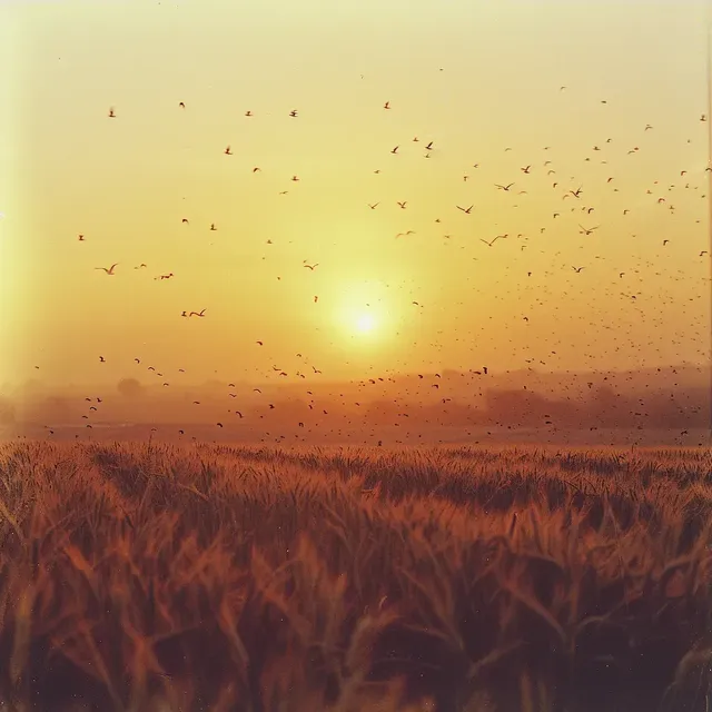 1970s Golden Sunset Over Wheat Fields