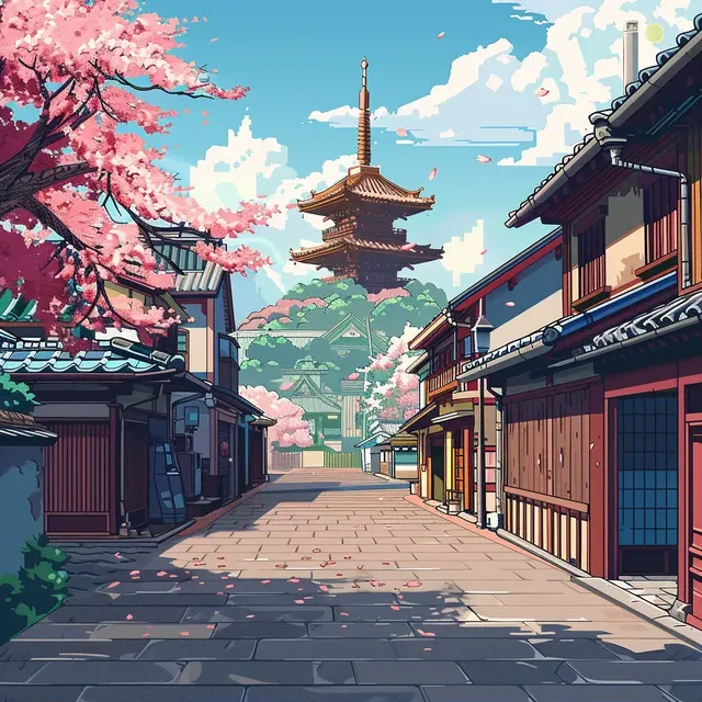 2D Japan City Game Background