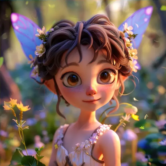 3D Cartoon Flower Fairy in a Magical Forest