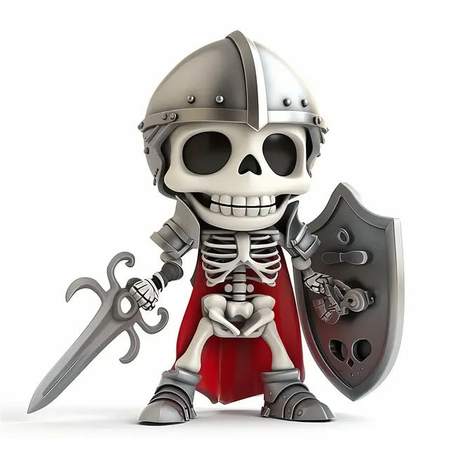 3D Chibi Skeleton Knight on White Background