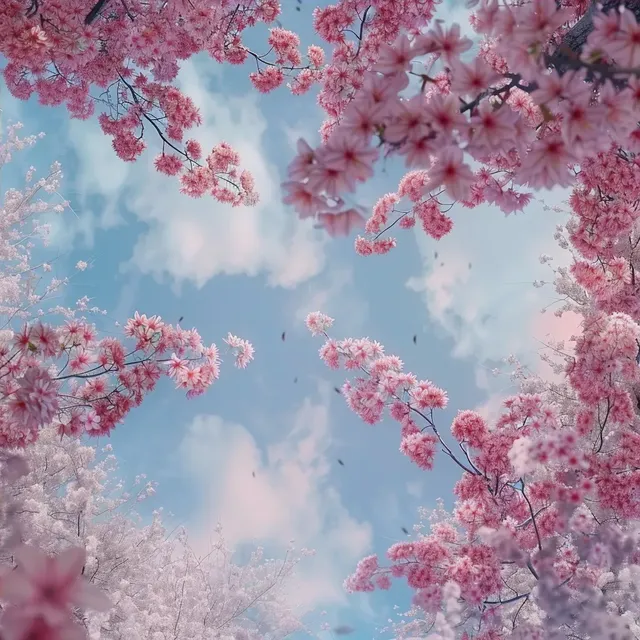 4k Design of Cherry Blossoms Blooming Above and Below