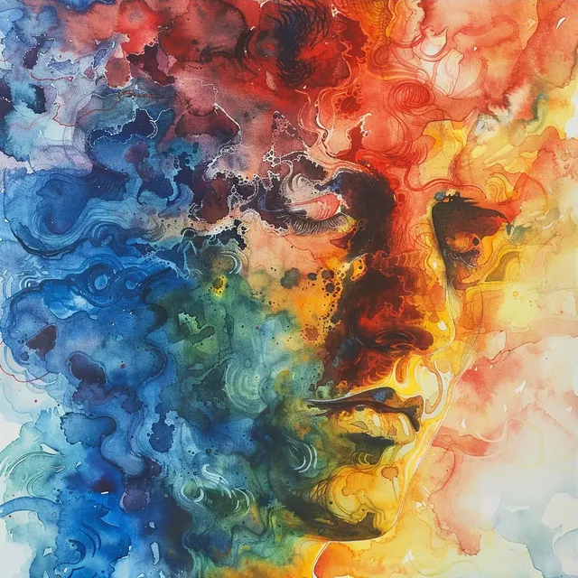 Abstract Watercolor of Man with Negative Emotions