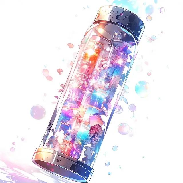 Anime-Style Glass Vial with Floating Lights