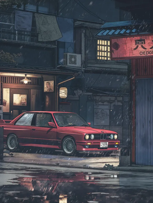 Anime Car Garage Poster of Modified BMW e30 M3