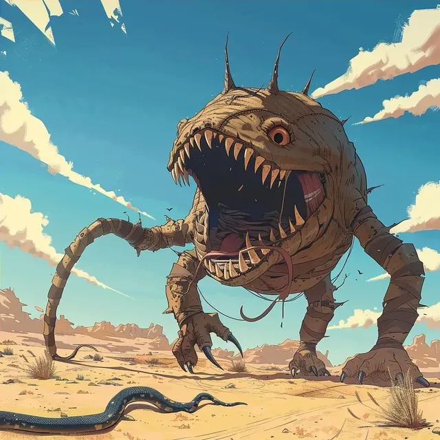 Anime Duct Tape Monster Eating Snake in Desert