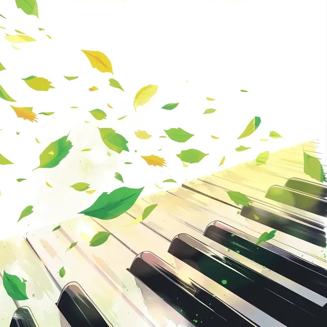 Anime Music with Piano and Floating Leaves