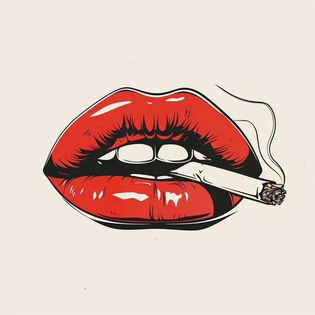 Anime Style Red Lips Smoking Joint