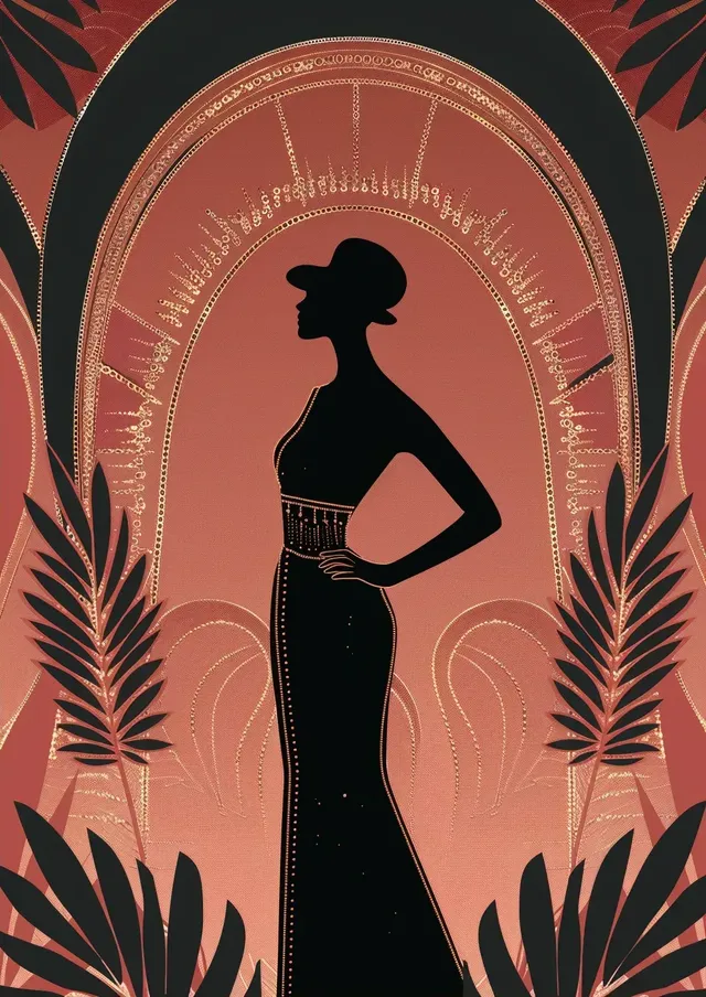 Art Deco Invitation with Floral Flapper Silhouette