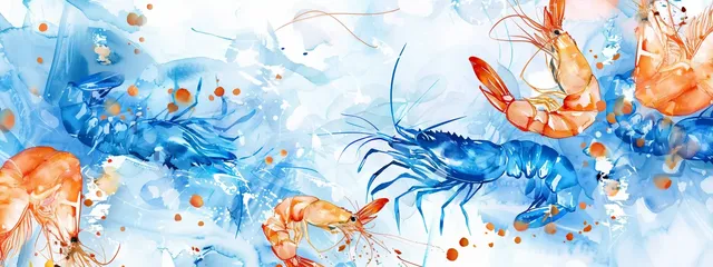 Blue Navy Aquarelle Seafood