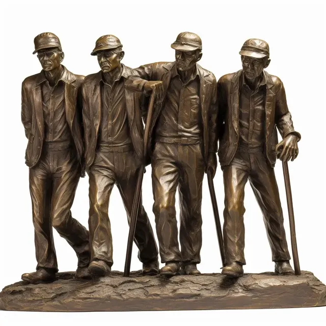 Bronze Sculpture of Railway Workers Carrying Metal Bar