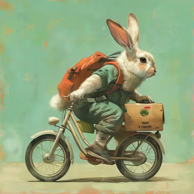 Bunny Riding Delivery Bike