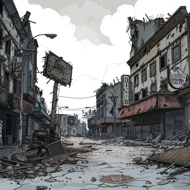 Cartoon Apocalypse A Street in Ruins