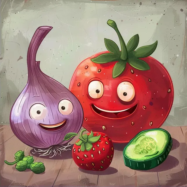 Cartoon Strawberry and Cucumber