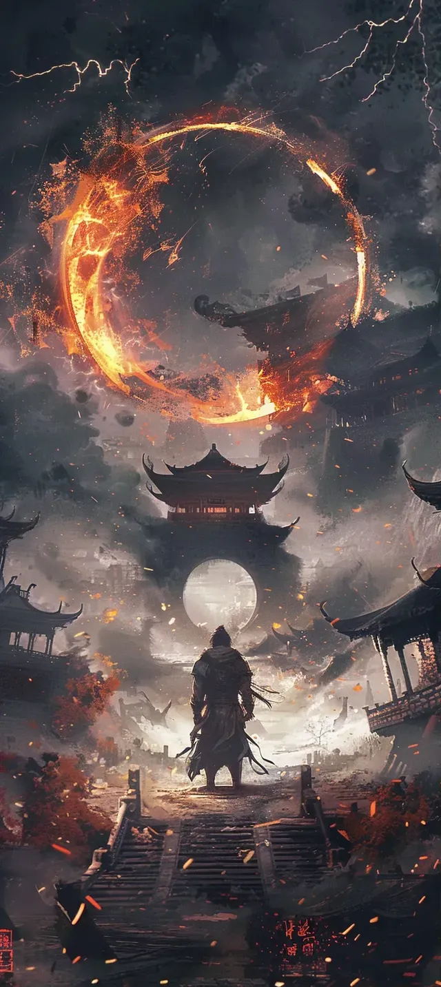 Chinese Game Promo Poster with Character and Ancient Ring