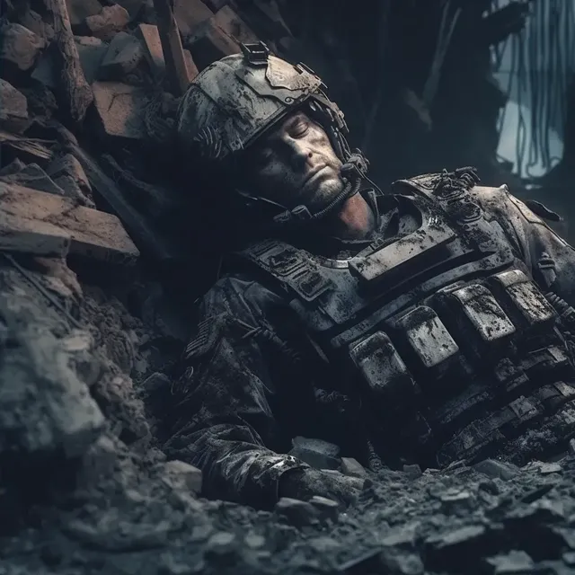 Cinematic Close-Up of Soldier Regaining Consciousness