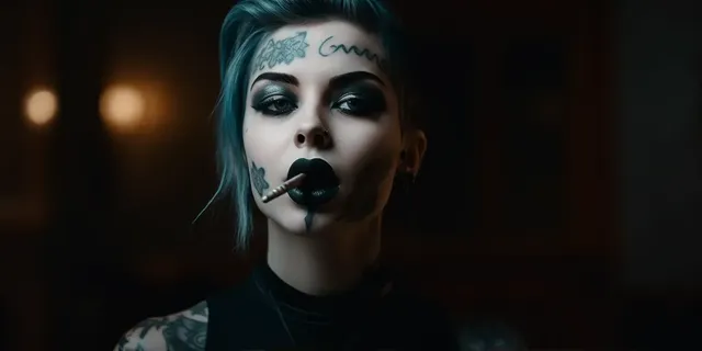 Cinematic Photo of Goth Girl Sticking Tongue Out