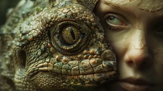 Cinematic Scene of Reptilian People with Humans