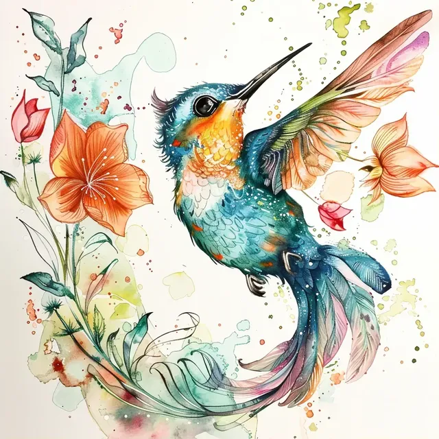 Colibri-Fish Hybrid in Fantasy Watercolor