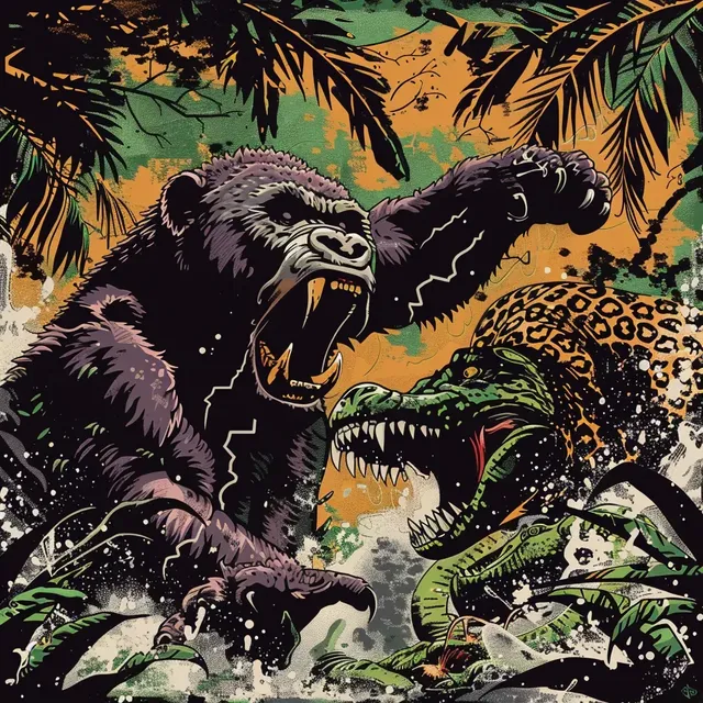 Comic-Style Illustration of Jungle Fight