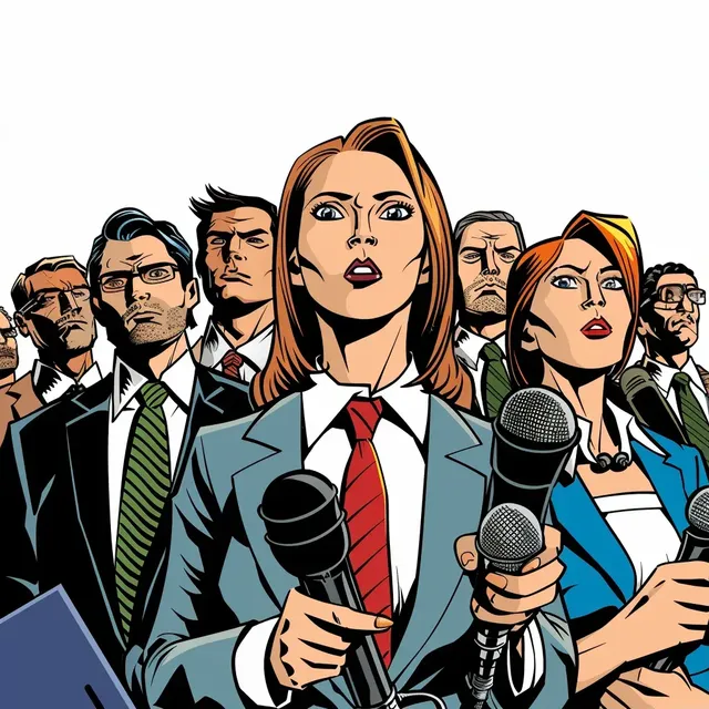 Comic Book Style Journalists with Microphones