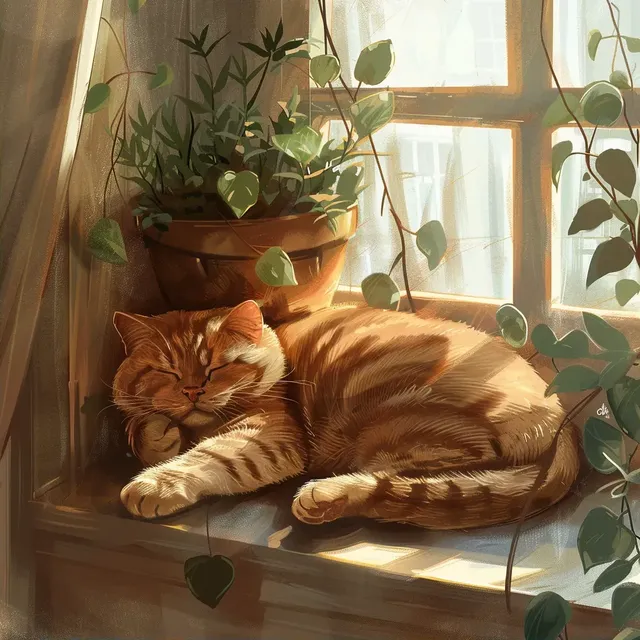 Cozy British Shorthair Cat on Sunny Windowsill