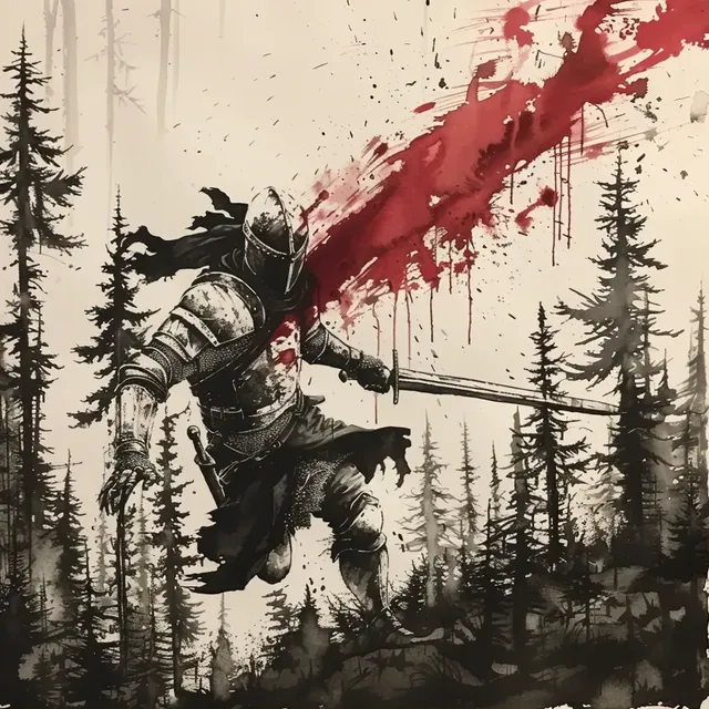 Crimson Knight in the Forest