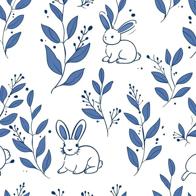 Cute Cartoon Rabbit Pattern Blue and White Wallpaper