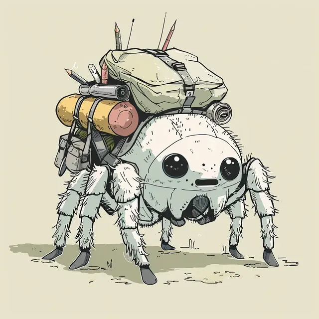 Cute Cartoon Spider with Backpack