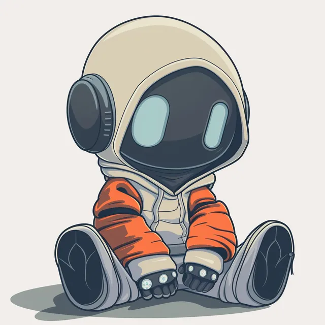 Cute Happy Robot Wearing Hoodie and Sitting