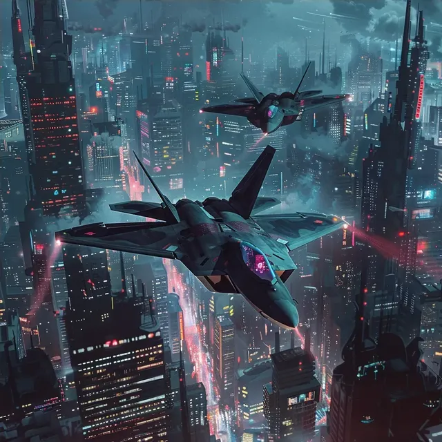 Cyberpunk City Bombed by F-22s