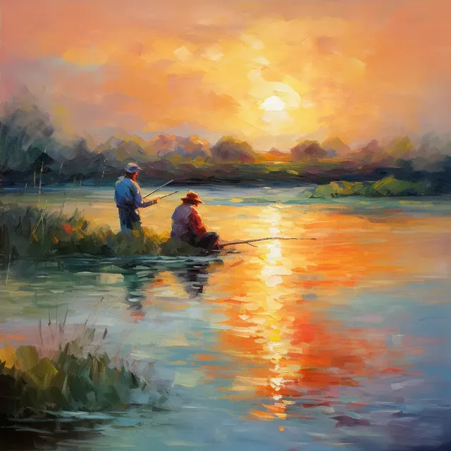 Degas-inspired Sunset Fishing Scene