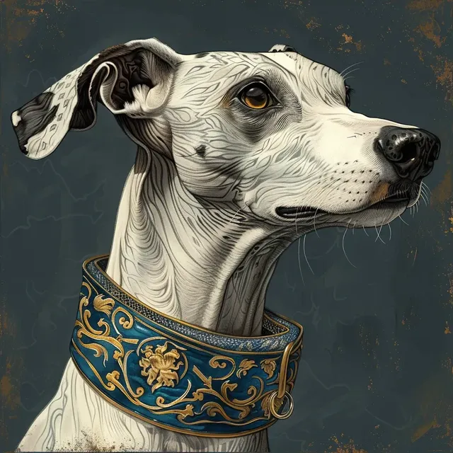 Detailed Illustration of Whippet with Ornate Collar