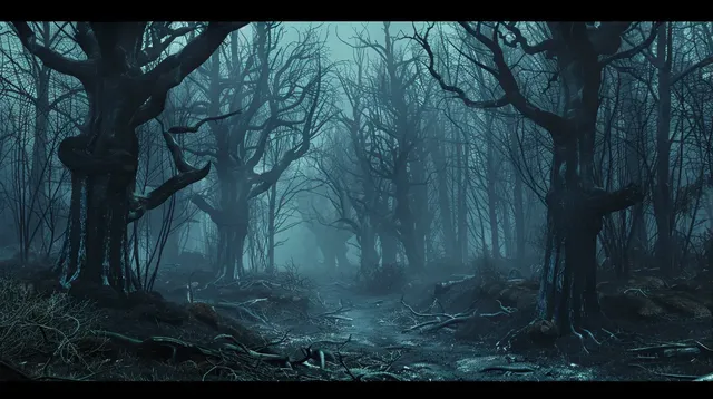 Eerie Photorealistic Forest with Dead Trees