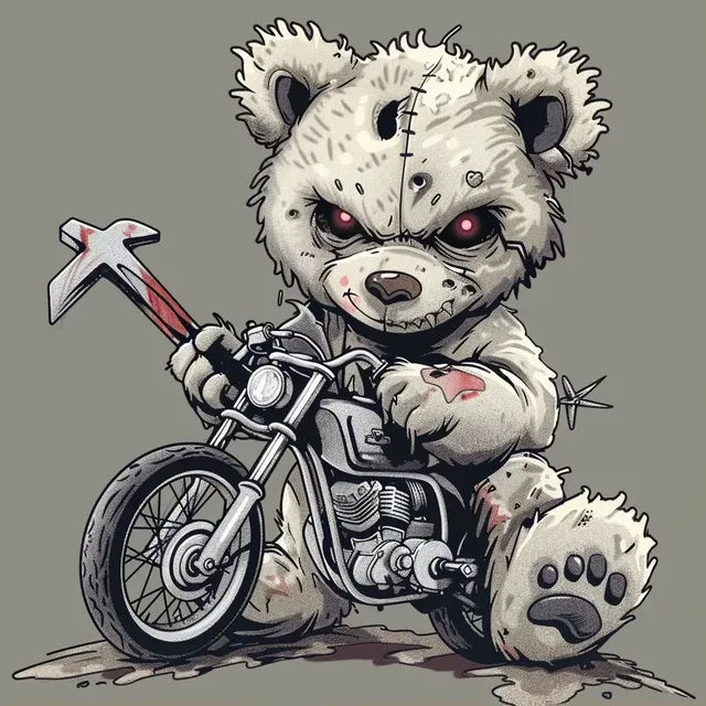 Evil Teddy Bear Logo Wrenching on a Dirtbike