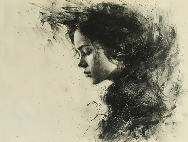 Expressive Charcoal Drawing of Beautiful Angel