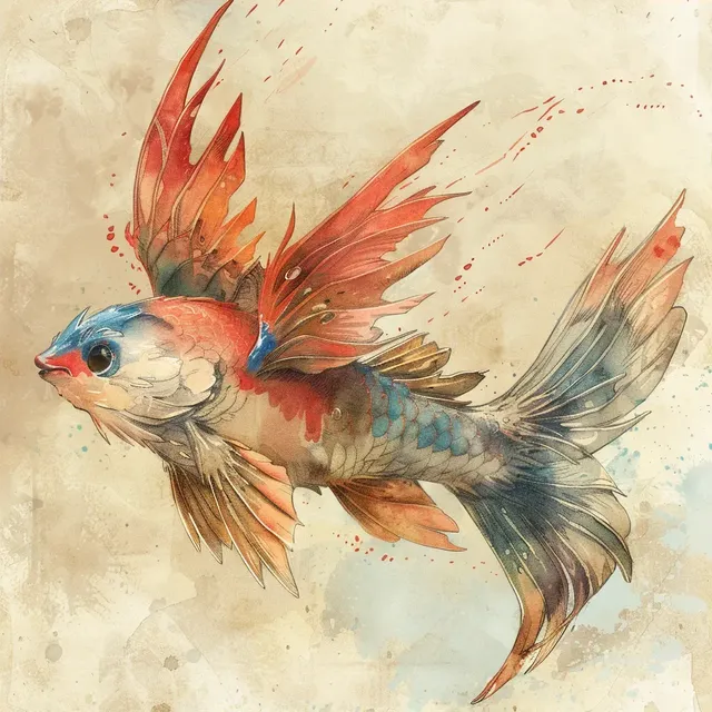 Fantastical Redmullet-Bird Hybrid Drawing