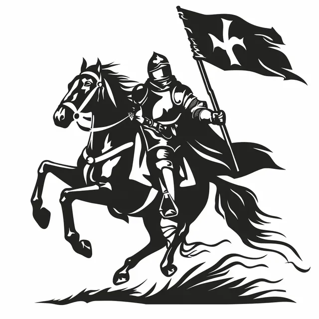 Flat Stencil Knight with Flag on Horseback