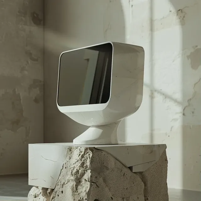 Futuristic Marble Monitor in a Minimalist Room