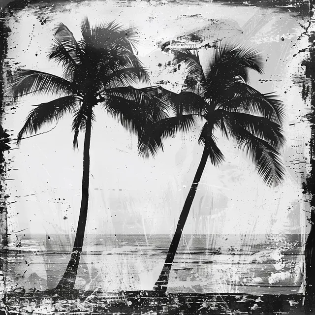 Grunge Beach Scene with Palm Trees