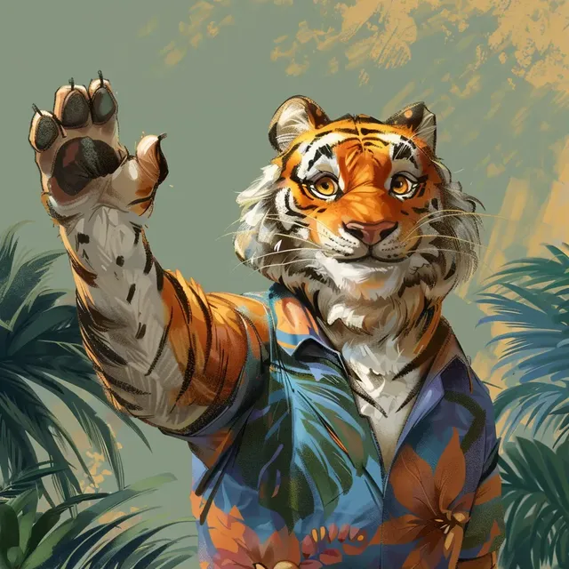 Happy Humanoid Tiger Giving High Five