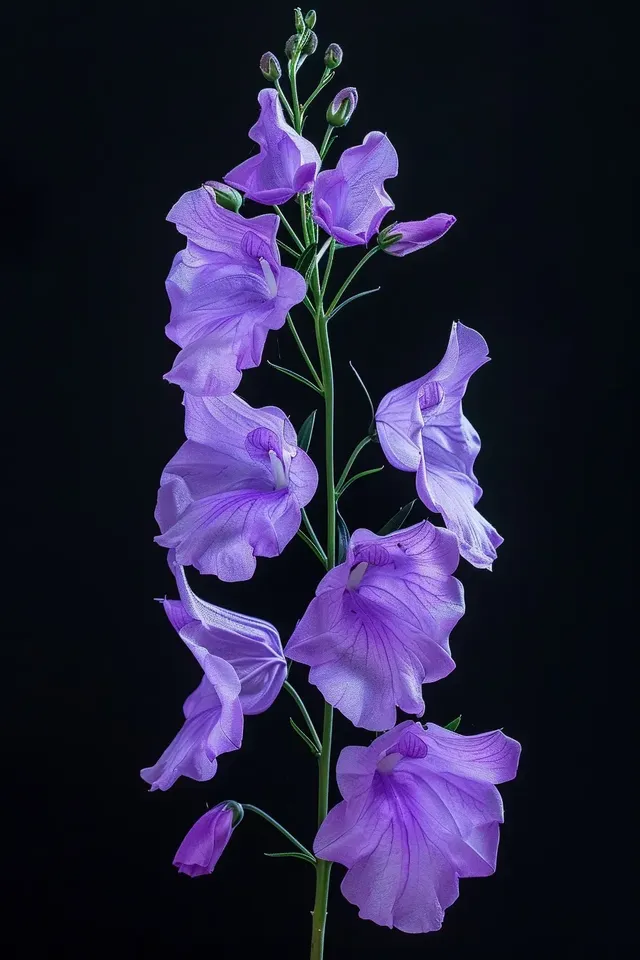 High-Res Photo of Purple Larkspur on Black Background