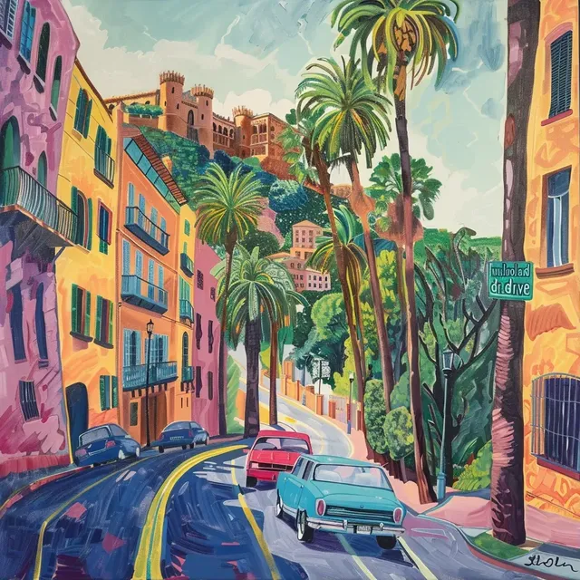 Hockney-style Painting of Barcelona