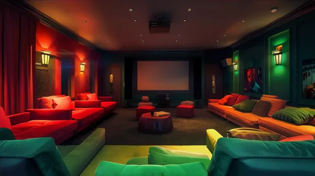 Home Cinema Design Paper Style Room with Couches