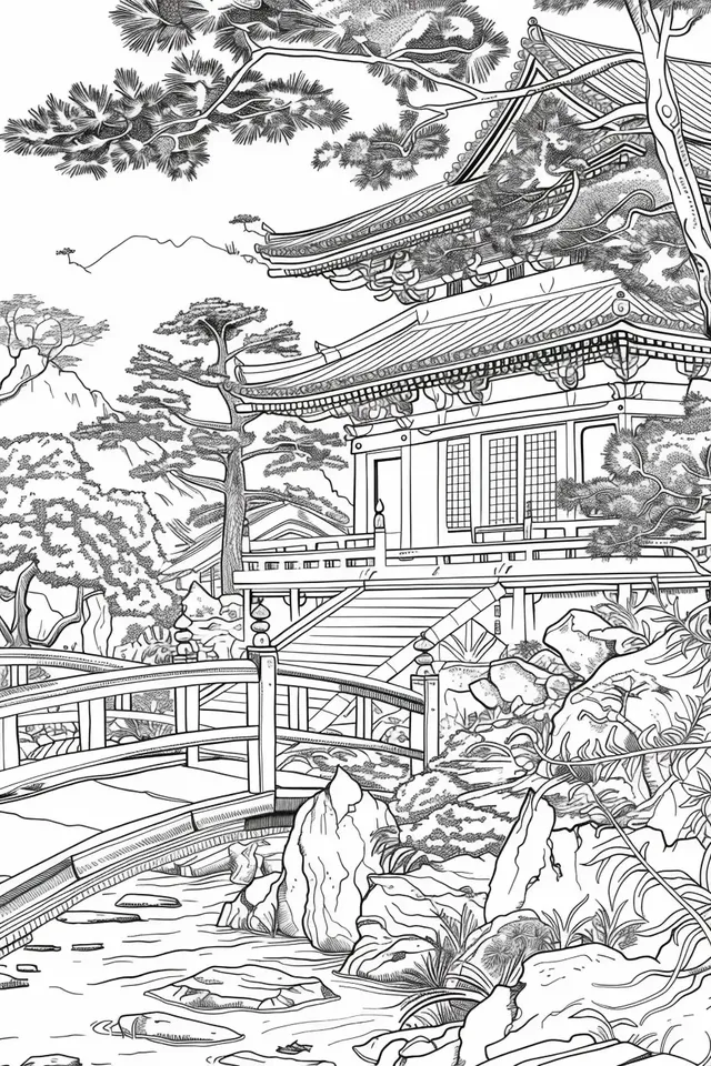 Horyuji Temple Coloring Page