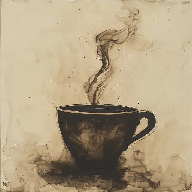 Iconic Black Coffee Cup with Rising Smoke