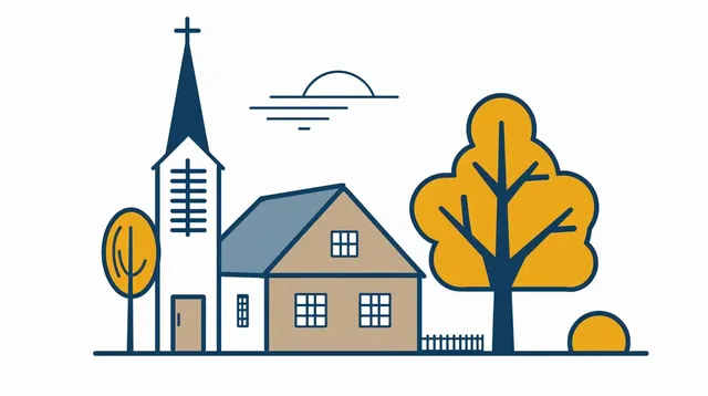 Iconic Church and House Graphic