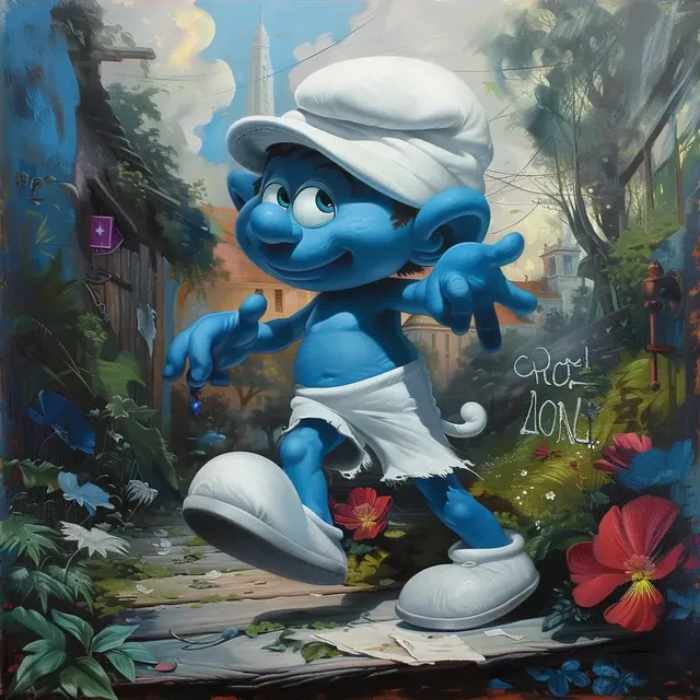 Image Comics-Style Blue Smurf with School Background