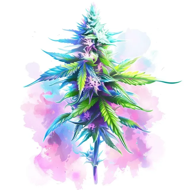 Joyful Cannabis Plant in Tie-Dye Cartoon Style