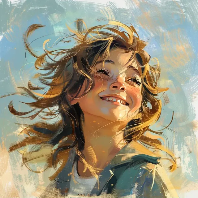 Joyful Girl on a Sunny, Breezy Day