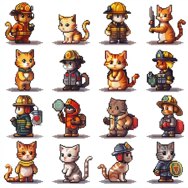 Kittens in Professions Pixelart